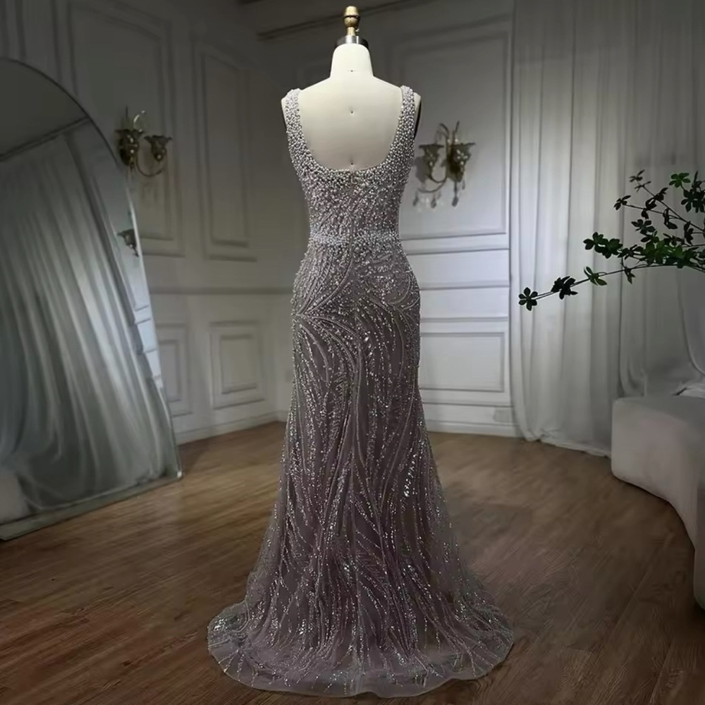 Evening Gown Pearl Beaded Show Stopping Elegant Dress - Picture 4 of 12